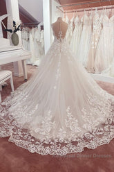 Long A-Line Appliques Lace Sweetheart Tulle Wedding Dresses
